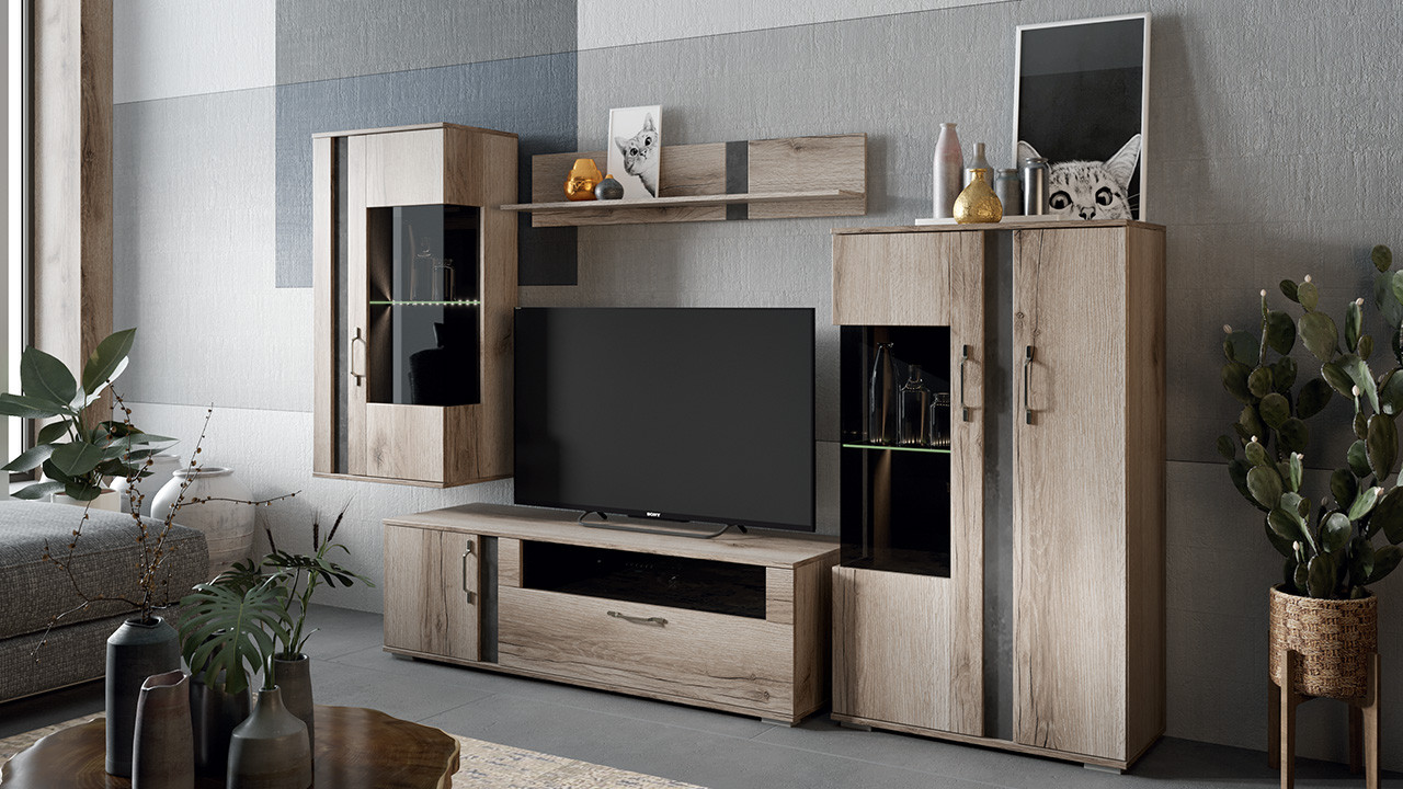 Гостиная «Брайтон» №5 Камень/Дуб Делано/Ш-2750 x В-1715 x Г-463 мм)