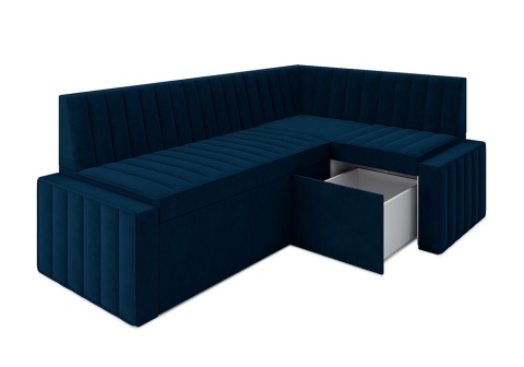 Кухонный угловой диван дельфин Вермут велюр темно-синий